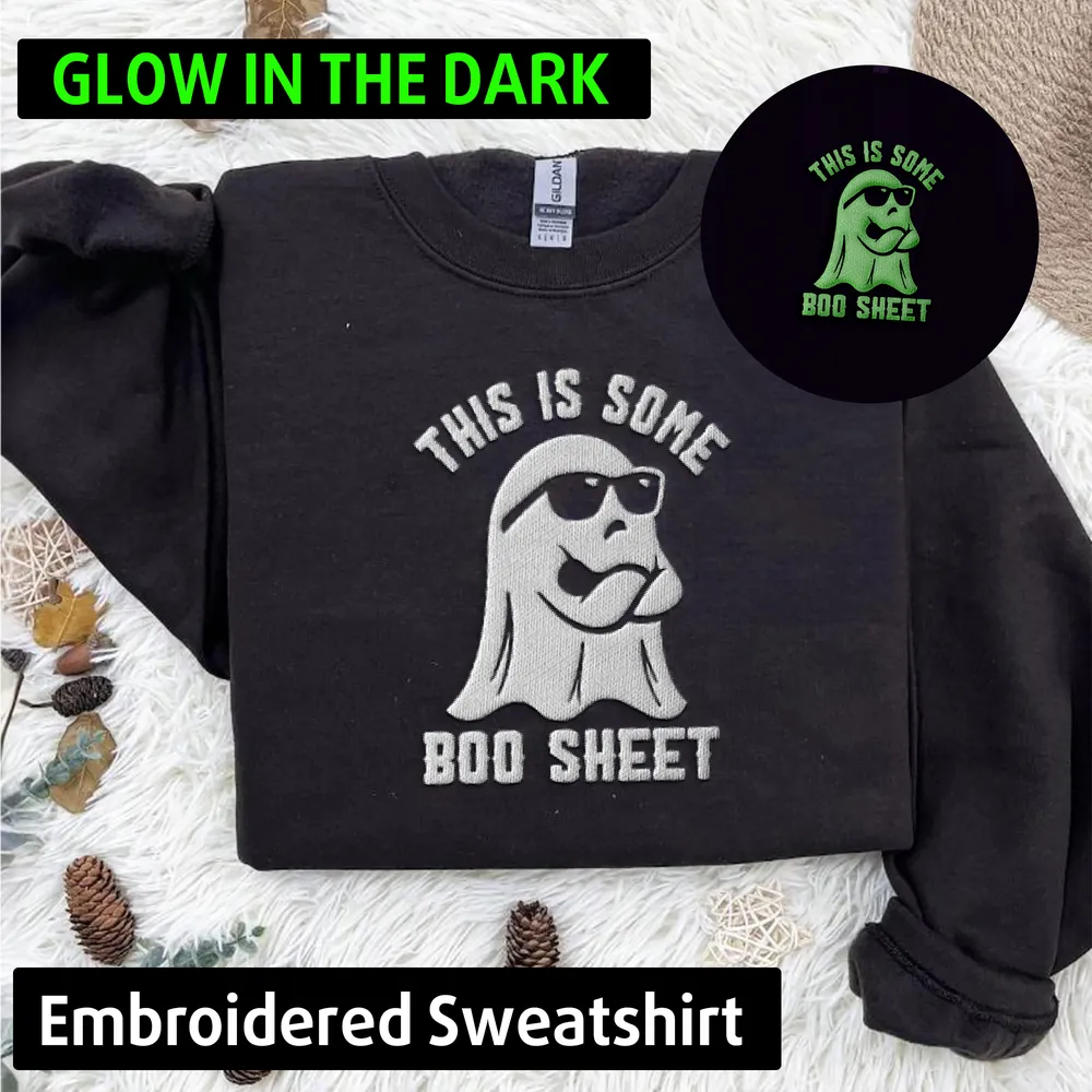 Glow in the Dark Embroidered Sweatshirt | Boo Sheet